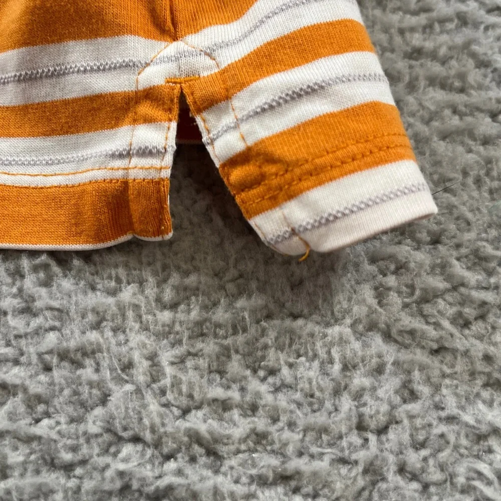 Banana Republic Mens Fitted Pima Polo Shirt Large Orange White Striped Cotton
